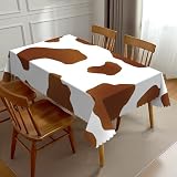 NEEZSEEZ Cow Print Tablecloth Cowhide Brown Spots on a White Cow Skin Abstract Art Spotted Table Cloth Rectangle Table Cover Kitchen Decorations for Home Dinner Party 54 x 72 Inch