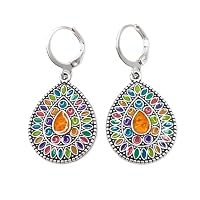 Farbenfrohe Boho Ohrringe mit Creolen - Bunt Böhmischer Schmuck für Frauen - Damen Ethno Ohrhänger – Vintage Hippie Schmuck – Leicht & Geschenkbereit in Geschenkbox