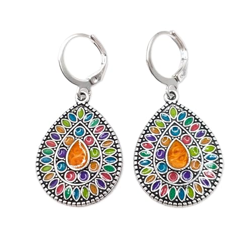 Farbenfrohe Boho Ohrringe mit Creolen - Bunt Böhmischer Schmuck für Frauen - Damen Ethno Ohrhänger – Vintage Hippie Schmuck – Leicht & Geschenkbereit in Geschenkbox