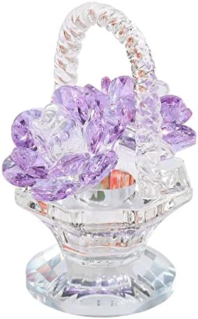 Crystal Rose Basket Collectible Figurines for Women, Sapphire Glass Flower Gifts for Mum on Birthday Anniversary, Centerpiece Ornaments for Home Decor Christmas (Blue)