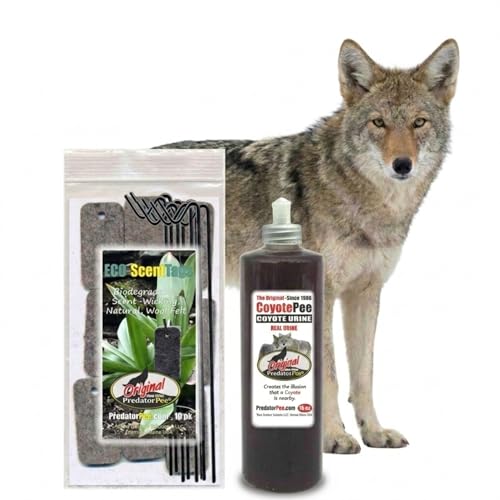 PredatorPee 100% Coyote Urine Kit, Territorial Marking Scent Kit, Creates Predator Presence Illusion for Deer Raccoons Groundhogs Rats, Outdoor Yard Garden Perimeter Setup