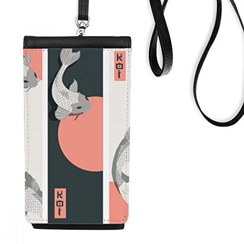Smartphone bourse en cuir suspendu motif poissons japonais noir pour telephone