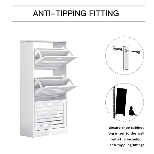 Sweiko Narrow Shoe Cabinet With 3 Flip Drawers Freestanding Shoe Cabinet Organizer With Hidden Handle Wooden Shoe Rack Storage Cabinet For Entryway Hallway Bedroom Living Room White #TOP5