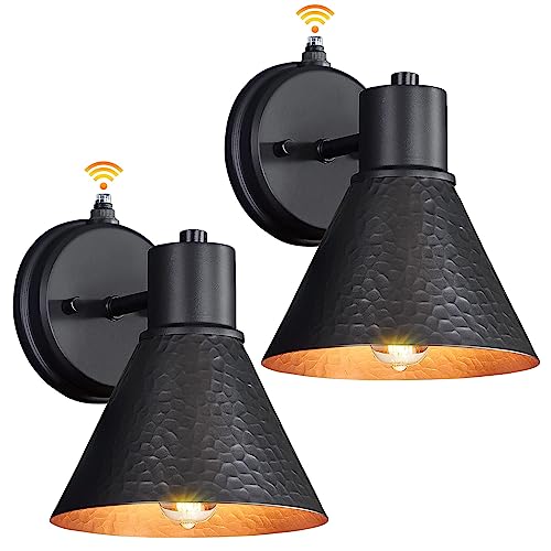 Dusk To Dawn Outdoor Wall Sconces, Exterior Farmhouse Barn Light, Vintage Black Outside Wall Lighting Fixture With Hammered Shade, Anti-Rust Waterproof Outdoor Light For House Porch Garage, 2-Pack #TOP6