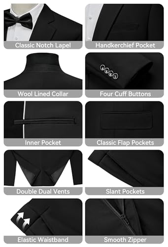 WEEN CHARM Men's Suits Slim Fit 2 Piece Black Tuxedo One Button Wedding Groom Prom Party Blazer Pants Set - Thumbnail 3