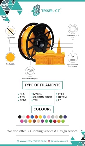 Image of Tesseract Premium PETG 1.75mm 3D Printing Filament | Dimensional Accuracy + /- 0.03mm | Compatible with Most FDM Printers | 1 KG 3D Printer Filament - Black (Quantity 1)