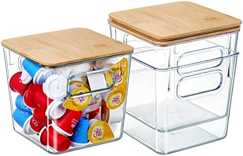 Qilinba 3 Pack K Cup Storage Container with Bamboo Lids, Coffee Pod Holder Storge Organizer Large Capacity for Keurig K Cup Creamer Suger, Cafe Bar Organizer