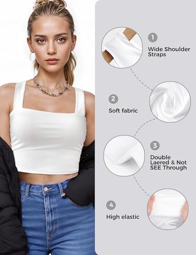 Square Neck Tops for Women, Sleeveless Crop Tops Women, Sexy Cropped Double Layered Tank Tops, Women Workout Basic Top4