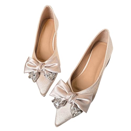 SAILING LU Women Rhinestone Wedding Flats Comfort Pointed Toe Ballet Flat Shoe Low Heel Dress Shoes for Women