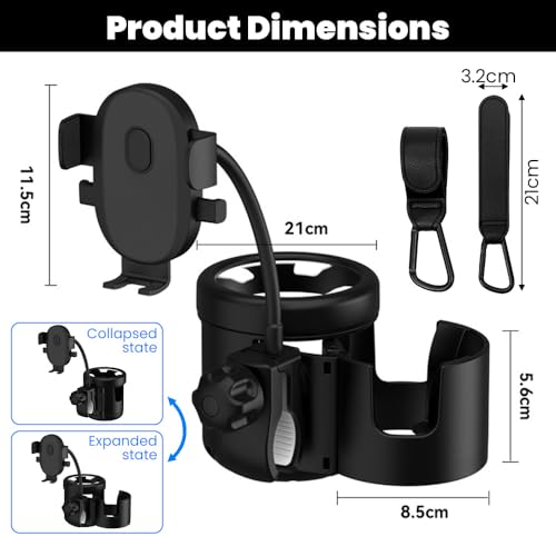 Miniatura 2 de Gsrhzd Portavasos Carrito Bebe, Universal 3 En 1 Soporte Para Bebidas Para Cochecito De Bebé Con 2 Ganchos, Para Silla De Ruedas, Bicicletas, Carrito Bebe, Scooters