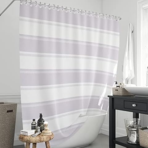 Boston Linen Company Shower Curtain for Bathroom Farmhouse Printed Fabric Shower Curtains 72 x 72 Inches Fancy Bath Curtain for Stall & Bathtub - Water Resistant Cloth Shower Curtain - Stripe Cover
