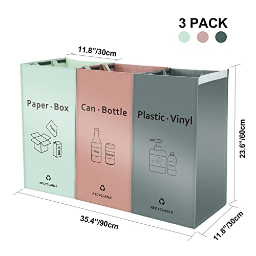 JIALAI HOME Separate Recycling Bin for Kitchen Home - Indoor Recycle Bins (Pink, Green, Gray) Waste Trash Sorting Bins, Reusable Waterproof Affordable Recycle Bags, Pack of 3 Bags by JIALAI HOME - Image 3