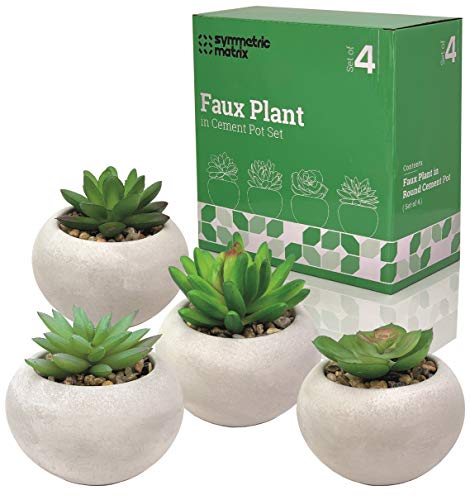 Artificial Succulent Plants In Cement Pots, Set Of 4 - Realistic Faux Potted Plant For Home, Apartment, Or Office - Decorative Fake Succulents - For Desk, Bookshelf, Or Kitchen #TOP5