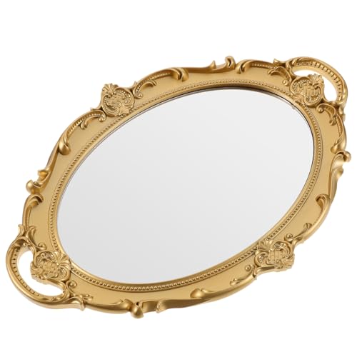 Miroir de maquillage rétro de prestige avec base en résine ciselée