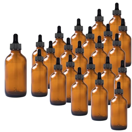 Easeen 24 Pack 4oz Amber Glass Dropper Bottles Eye Dropper Bottles with Glass Droppers for Essential Oils Perfumes(4oz Amber)