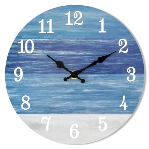 Foxtop Wall Clock - Beach Themed 9 Inch Wall Clocks Battery Operated Silent Non Ticking Round Coastal Wood Clock Decorative for Bedroom Kitchen Office