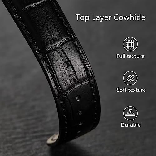 HEYOZURY Watch Bands Genuine Leather Embossed Alligator Grain Calfskin Replacement Strap for Women Men Bracelet Choose Color Width 16mm 17mm 18mm 19mm 20mm 21mm 22mm 22mm 24mm by HEYOZURY - Image 3