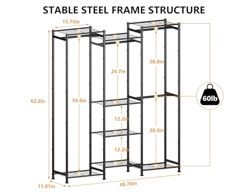 HOMIDEC Wardrobe Closet, 4 Hanging Spaces Portable Clothes Rack,Free Standing Closet Organizer and Storage System with Hanging Rods,Clothing Rack Suitable for Cloakroom,Bedroom,Entrances,etc.Black