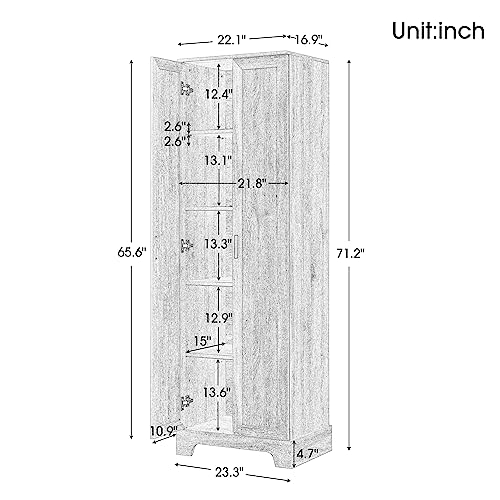 Llsmnba Bathroom Storage Cabinet, Freestanding Kitchen Pantry Cabinet with Doors & Adjustable Shelves, Anti-Tipping Device, White