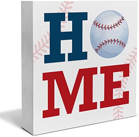 Baseball Home Decorative Wooden Box Sign Baseball Sports Themed Wood Block Plaque Decor Table Shelf or Wall Display