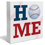 Baseball Home Decorative Wooden Box Sign Baseball Sports Themed Wood Block Plaque Decor Table Shelf