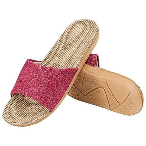 XINGYUE mens Flax Tatami No Slip Indoor Open Toe Slippers, Red, 7 Cover