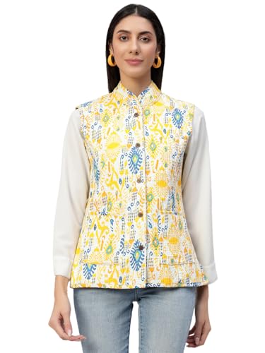 Image of Ravaiyaa - Attitude is everything Women's Floral Printed Reversible Quilted Jacket Coat Blazer Jacket Sleeve Less Waistcoat