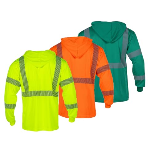 FONIRRA 3PCS Hi Vis Shirts for Men ANSI CLASS 3 Safety Reflective Long Sleeve with Hood High Visibility Construction Work T-Shirt by FONIRRA - Image 2