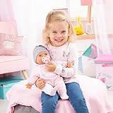 Bayer Design 93829AA My Piccolina Interactive Puppe mit Funktion, sprechend, Babypuppe bewegt den Mund, 38 cm, Schnuller, Flasche, Rosa, Grau