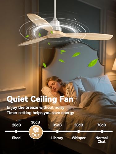 Image of Sofucor 52 Inch Solid Wood Ceiling Fans no Light, Works with App /Alexa /Google, Dimmable 6-Speed Outdoor Ceiling Fan with Remote for Indoor Bedroom Living Room Outdoor Patio Porch