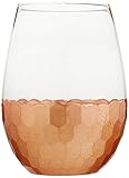 Fitz and Floyd Daphne Stemless Wine Glass Set of 4 - Elegant Lead-free Matching Drinkware For Everyday Or Entertaining - Stylish Modern Glasses - Gift For Wedding, Birthday, 20 oz, Copper - 229532-ST