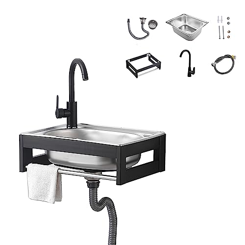 Fregadero de acero inoxidable con escurridor lavadero para restaurante camping y grifo de agua 2