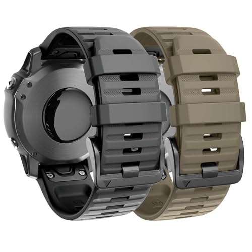 Image of ANCOOL Compatible with Fenix 6X /7X Band 26mm Quickfit Soft Silicone Watch Band Replacement for Fenix 5X /Fenix 8 51mm /Fenix 5X Plus /Fenix 3 /Fenix 6X Pro /Descent Descent MK2i Smartwatches (Black+Brown)