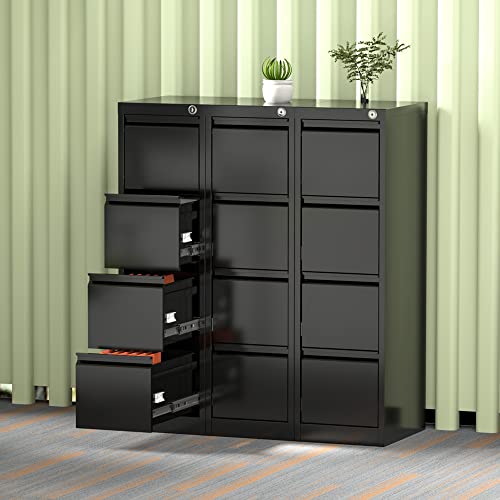 Gangmei LY-4DK-01 4 Drawer Filing Cabinet, Metal Vertical File Cabinet 4 Drawers With Lock, Locking Black File Cabinets For Home Office A4 Letter/Legal Size thumb #1
