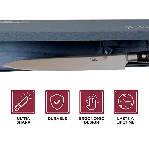 Hattori Japanese Chef’s Knife, FH-14L Professional Sujihiki Knife, VG-10 Cobalt Steel Pro Kitchen Knife with Ergonomic Black Linen Micarta Handle, 11.8 inch