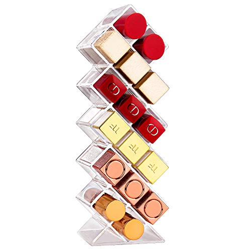 Image of JessLab Lipstick Organizers, Acrylic Holder Lip Gloss Tower Clear Cosmetic Fish Sticks Lip Makeup Storage for Bathroom Vanity Countertop, 16 Slots