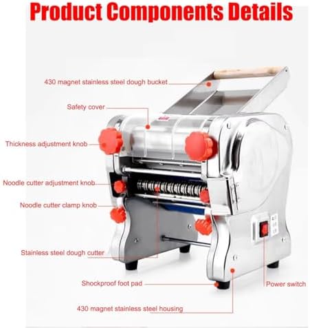 Commercial Electric Pasta Maker - 2-in-1 Stainless Steel Noodle Machine, 750W Heavy Duty Dough Roller & Sheeter, Ideal for Bakery & Catering (18cm Width)