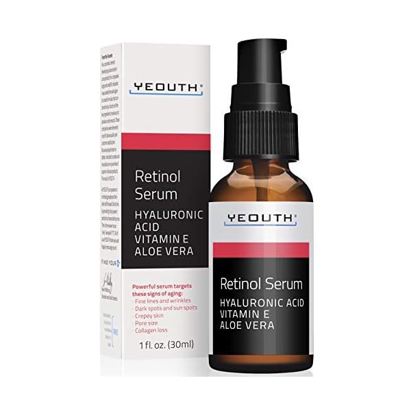 Retinol-Serum-25-with-Hyaluronic-Acid-Aloe-Vera-Vitamin-E-Boost-Collagen-Production-Reduce-Wrinkles-Fine-Lines-Even-Skin-Tone-Age-Spots-Sun-Spots-1-fl-oz-Yeouth--2oz YEOUTH Retinol Serum for Face with Hyaluronic Acid - Face Serum for Women - Hydrating Serum - Retinol for Face - Resurfacing Retinol Serum - For All Skin Types 2oz