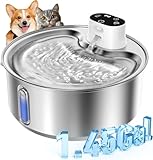 WILKIEE Katzenbrunnen Edelstahl, 5,5 L Trinkbrunnen für Katzen Kabellos, 5000mAh Akku Hunde mit bewegungsmelder, leiser Wasserpumpe, Für Katzen & Kleine Hunde, mit 1 Satz Filter,Weiß