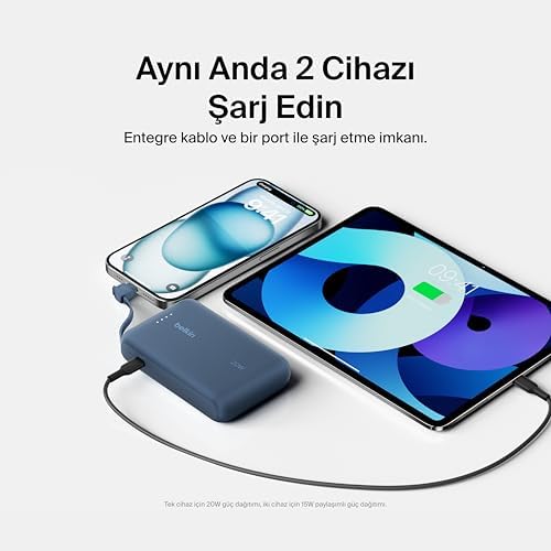 Belkin BoostCharge Power Bank, Entegre Kablolu Taşınabilir Şarj Cihazı 10K PD 20W - USB-C Güç Dağıtımı, iPhone Power Bank iPhone 16 Serisi, iPad Pro, Galaxy S24 ve Daha Fazlası için Hızlı Şarj - Görsel 3
