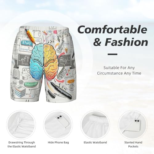 Short de bain pour le surf et la plage, style imprimé cerveau homme - 5