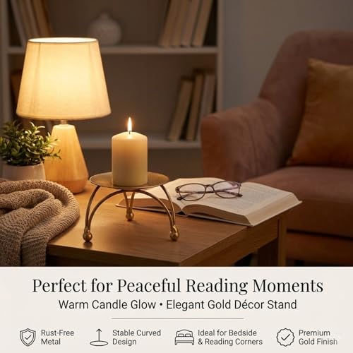 Image of Enorme Gold Metal Candle Holder | Elegant Decorative Pillar Candle Stand for Home, Office & Table Decor | Durable, Rust-Free & Modern Design Candle Holder - (Pack of - 2)