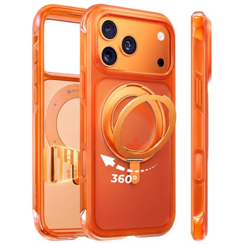 Image of MAGIC JOHN Heavy Duty for iPhone 17 Pro Case with Stand, Fit for MagSafe, 360 Magnetic Ring Holder, Camera Control Cases, Shockproof Phone Case for iPhone 17 Pro 6.3 inch, Rugged Cover, Neon Orange
