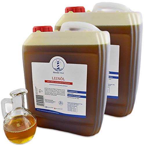 Leinöl für Pferde, Ponys, Hunde, Katzen- 2 x 5 Ltr. Kanister Premium100% ohne Zusätze garantiert und direkt aus erster Kaltpressung Reich an Omega-3 Fettsäuren