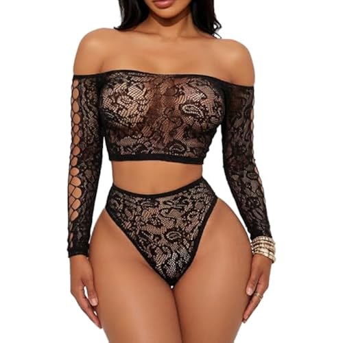 Buitifo Women Lingerie Sets Mesh Bodysuit See Through Pajamas Set