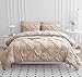 LANE LINEN Queen Size Comforter Set - 7 Piece HotelQuality, Queen Bed in a Bag - Soft-Touch Microfiber - Pintuck-Stitch Bedding Collection - All-Season Bed Set with Easy Care Comforters - Beige