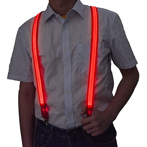 HUAPING Led Hosenträger Leuchten Led-hosenträger, Leuchtende Hosenträger, Einstellbare Elastizität, Perfekt Für Mann Frau Musikfestival Kostüm Party Zubehör (rot,2.5-100cm) Cover