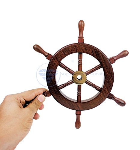 Nagina International Hand Crafted Premium Nautical Wooden Ship Wheel | Exclusive Pirate's Wall Decor | Ocean & Beach Maritime Nursery Decorative Hanging (9 Inches, Natural Wood)