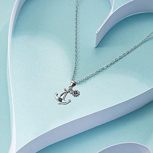 GOXO Anchor Pendant 925 Sterling Silver Blue Ocean Heart Nautical Crystal Necklaces for Women Girls