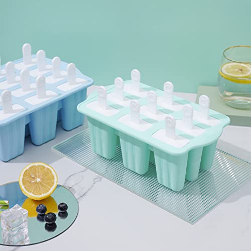 Popsicle Molds, 12 Pieces Silicone Ice Pop Molds Popsicle Mold Silicone Bpa Free Reusable Sticks Easy Release Ice Pop Make (12 Cavities, Blue) #TOP7